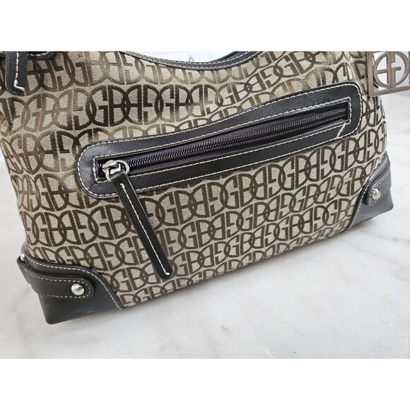 Giani Bernini Signature Logo Brown Canvas & Faux Leather Shoulder Bag - Picture 6 of 10